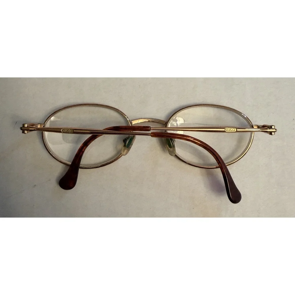 Gucci Vintage GG 1270 RZ8 Brown Tortoise Gold Circular Oval Eyeglass Frames Logo